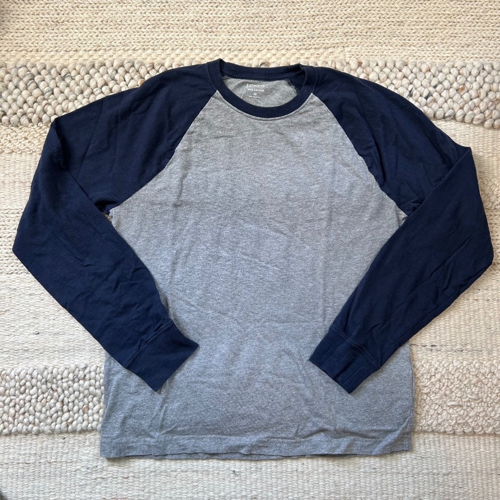J.Crew 100% Cotton Baseball Tee -  Heather Gray & Navy - Size Medium